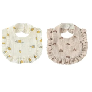 Bavoirs bébé 2 pièces motifs fleurs et citrons tissu coton doux fermeture boutons pression nourrisson 036 mois accessoires bébé