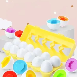 Jouet éducatif Montessori en forme d&rsquo;œufs assortis pour bébé puzzle géométrique 12 pièces