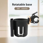 Portegobelet universel pour poussette et support téléphone ABS antidérapant rotatif 360° compact et portable design épuré noir