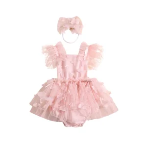 Robe tulle barboteuse bébé fille occasion spéciale robe tutu motifs papillons tissu doux accessoires inclut