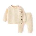 Ensemble bébé pull tricoté et pantalon coton printemps hiver confort vêtements enfants uni beige décontracté