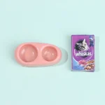 Mini bol de nourriture pour chiens chats 1:12 échelle accessoire maison poupée design rose pastel plastique