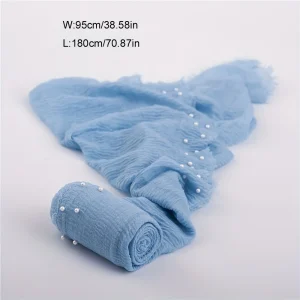 Foulard en mousseline Perlés bleu ciel accessoire mode élégant pour bébé portage encombrement facile maintien chaleur style sophistiqué