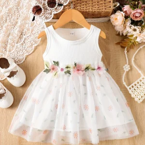 Robe fleurie sans manches pour bébé fille tissu coton tulle occasions spéciales mariage anniversaire style romantique 912 mois Robe fleurie sans manches pour bébé fille tissu coton tulle occasions spéciales mariage anniversaire style romantique 912 mois