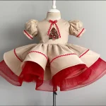 Robe fille Noël broderie sapin vintage tulle rouge occasion fête décontracté anniversaire