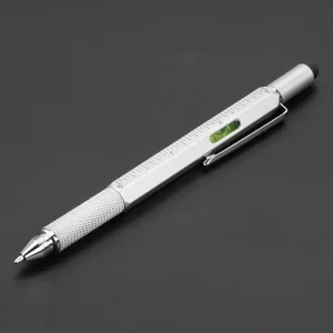 Stylo multifonctionnel 7 en 1 avec tournevis règle niveau stylo à bille rechargeable outil Argenté Design moderne et polyvalent Stylo multifonctionnel 7 en 1 avec tournevis règle niveau stylo à bille rechargeable outil Argenté Design moderne et polyvalent