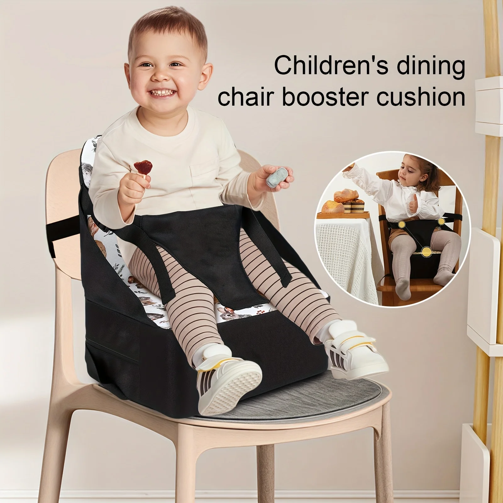 Rehausseur de chaise haute portable bébé siège dînette pliable antidérapant tissu polyester motifs animaux 03 ans cadeau Noël vacances