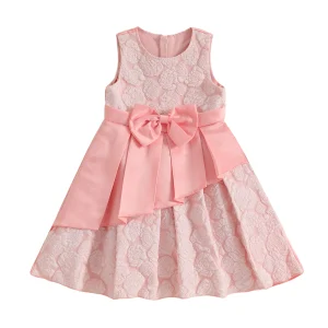 Robe de soirée formelle pour filles 36 ans robe trapèze sans manches col rond nœud satiné motif floral brodé robe de bal élégante Robe de soirée formelle pour filles 36 ans robe trapèze sans manches col rond nœud satiné motif floral brodé robe de bal élégante