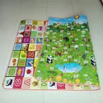Tapis de jeu réversible éducatif pour bébé et enfant lettres et illustrations d&rsquo;animaux matériau doux et durable 200×180 cm