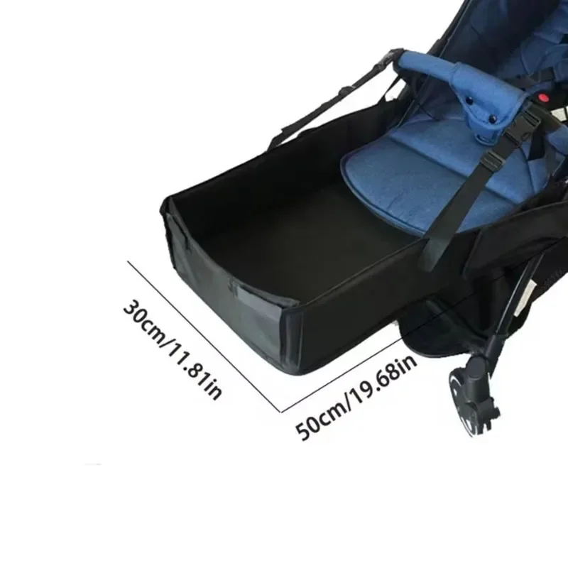 Reposepieds universel pour poussette plateau de rangement en tissu noir fixation facile avec sangles ajustables accessoire bébé pratique et sécuritaire