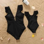 Maillot de bain une pièce mèrefille volants élégant été noir confort coordonné piscine plage
