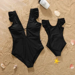 Maillot de bain une pièce mèrefille volants élégant été noir confort coordonné piscine plage