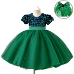 Robe de princesse à paillettes pour enfants tulle sequins vert bleu occasion spéciale fête anniversaire cérémonie robe de bal 210 ans