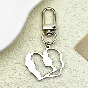 Porteclés en forme de cœur mère fille acier inoxydable argent bijou cadeau décoration amour mode Porteclés en forme de cœur mère fille acier inoxydable argent bijou cadeau décoration amour mode