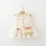 Robe d&rsquo;été pour filles en coton style Aline pois multicolores volants sac en paille 13 ans collection été