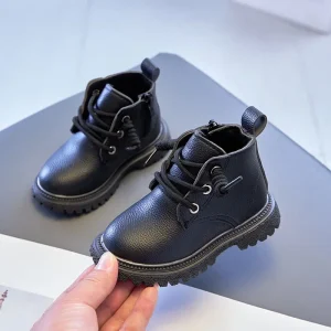 Bottes de neige courtes en cuir synthétique pour enfant antiglissantes style moderne couleur noire 46 ans