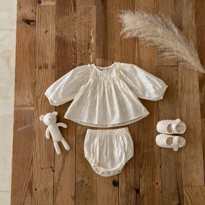 Ensemble bébé fille coton plaid dentelle blouse  shorty accessoires incluits 03T