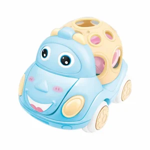 Bébé jouet voiture hochet rouleau voitures pour enfant en bas âge 1-3 presse et Go voiture alimenté par Friction camion hochets souples pour bébés fille cadeau d&rsquo;anniversaire – light blue