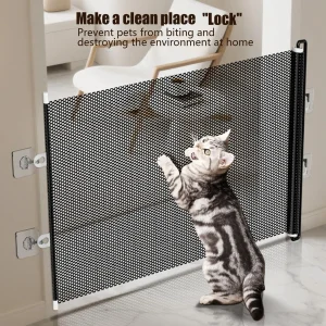 Barrière de protection pour animaux domestiques chaton chiot barrière antidérapante en maille noire 49 cm de large design moderne facile à installer usage intérieur/extérieur