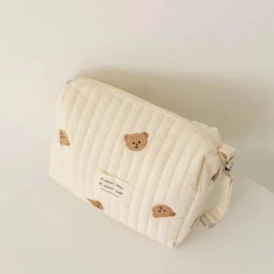Sac à langer portable pour poussette caddie à couches matelassé sac de rangement brodé ours accessoire bébé maman portable confort qualité