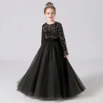 Robe de soirée pour enfant fille occasion spéciale robe princesse style classique éclat sequins tissu tulle noire rose 38 ans qualité premium robe fête idée cadeau