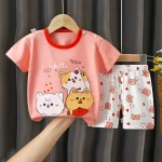 Pyjama d&rsquo;été pour bébé fille tshirt court et short coton doux motifs animaux mignons 03 ans style moderne confortable et élégant