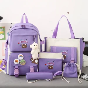 Ensemble sac à dos de voyage étanche 5 pièces sacs école rangement organisation étudiants adolescent style kawaii mignon polyester durable