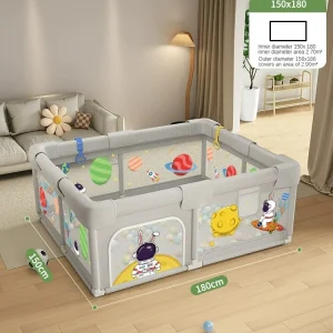 Parc de jeu pour bébé gardecorps intérieur 150x180cm filet coloré motifs spatiaux facile à assembler sécuritaire design moderne Parc de jeu pour bébé gardecorps intérieur 150x180cm filet coloré motifs spatiaux facile à assembler sécuritaire design moderne