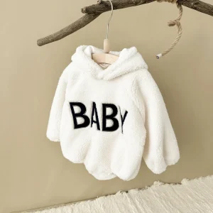 Sweatshirt bébé à capuche &lsquo;BABY&rsquo; en fausse fourrure douce unisex 018 mois hiver