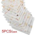 5 serviettes carrées 31x31cm 100% coton gaze multi motifs animaux bébé nouveauné visage main bain alimentation éponge douce hygiène