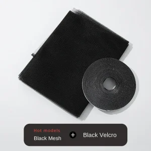 Filet antimoustiques noir en maille polyester avec sangle Velcro noire fixation universelle usage intérieur et extérieur camping DIY protection insectes