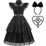 Robe Halloween Noire Fille Costume Princesse Accessoires Bijoux Élégante Mode Fête Sortie