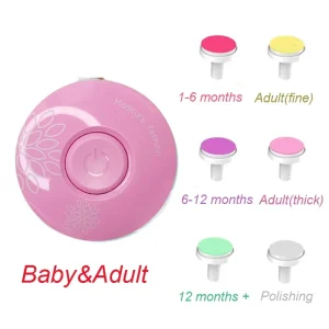 Appareil de manucure électrique pour bébé polisseuse à ongles kit d&rsquo;outils de soins 6 embouts interchangeables design moderne rose usage bébé et adulte facile à utiliser