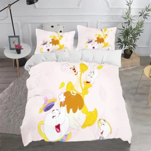Housse de couette et taies d&rsquo;oreiller Disney La Belle et la Bête ensemble literie enfant chambre décoration cadeau bébé fille doux design cartoon