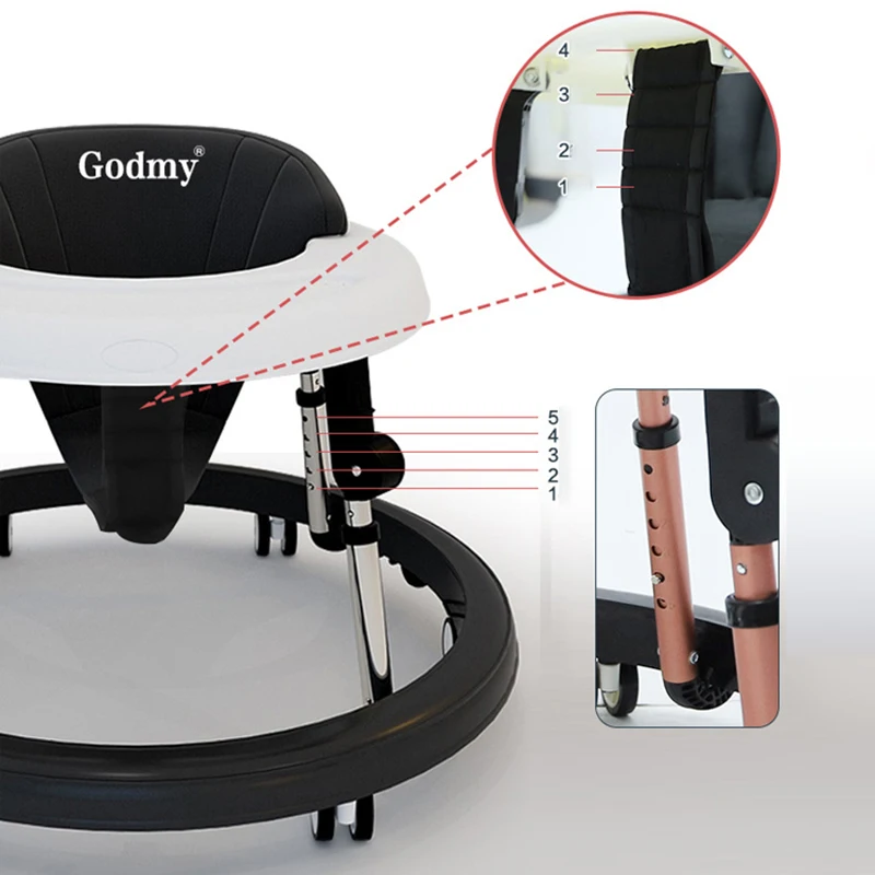 Trotteur bébé Godmy 518 mois roulettes pivotantes pliable multifonctionnel antiroulement antijambe siège réglable en hauteur sécurité maximale confort optimal
