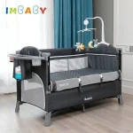 Lit de bébé portable multifonctionnel IMBABY  Design moderne sécuritaire et confortable pour bébé nouveauné  Accessoires inclus  Gris et noir