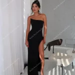 Robe de soirée formelle noire élégante Bustier arabe Longueur au sol Fendue haute Robe de bal pour Banquet  Ivory