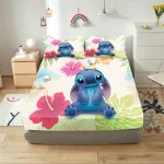 Parure de lit Stitch Disney ensemble de 3 pièces draphousse taie d&rsquo;oreiller doux et sécurisant pour bébé lit enfant design moderne 100% polyester facile à entretenir