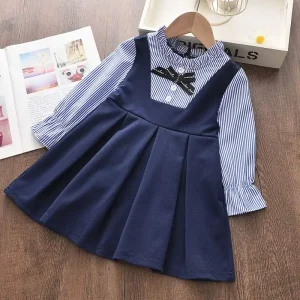 Robe princesse plissée manches longues filles nœud occasion spéciale automne école party nouveau
