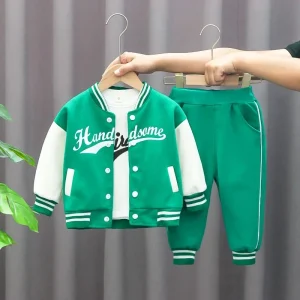 Ensemble Vêtements Enfant Confortable 3 Pièces Bomber Jacket Vert avec Tshirt et Pantalon Élastique Mode Enfant Décontractée Usage quotidien et Activités Extérieures