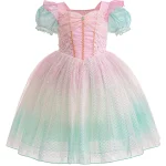 Robe princesse princesse fille manches bouffantes paillettes motif écailles fêtes événements douce scintillante style européen américain