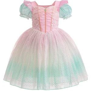 Robe princesse princesse fille manches bouffantes paillettes motif écailles fêtes événements douce scintillante style européen américain
