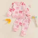 Ensemble 2 pièces coton fille survêtement manches longues nœud imprimé floral style mignon confortable 13 ans