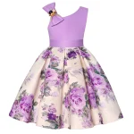 Robe princesse européenne américaine pour enfants occasion spéciale style classique motif floral coloris lilas collection 2025