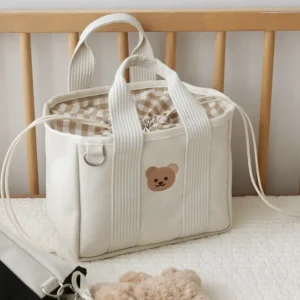Sac à langer bébé portable pratique multifonctionnel tissu coton sac à bandoulière blanc motif ours