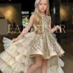 Robe de soirée pour filles sans manches paillettes broderie tulle à plusieurs niveaux ourlet asymétrique robe de soirée formelle costume de concours pour enfants
