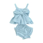 Ensemble 2 pièces pour bébé fille vêtements doux en coton imprimé rayé grand nœud été 2023 018 mois