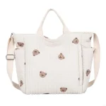 Sac à dos maternité polyvalent pour bébé port épaule et main beige motifs ours poches multiples design moderne confortable