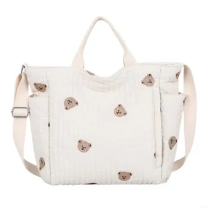 Sac à dos maternité polyvalent pour bébé port épaule et main beige motifs ours poches multiples design moderne confortable