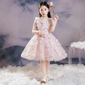 Robe de fête d’anniversaire élégante pour filles robe de soirée courte mariage princesse occasion formelle style floral pink 46 ans Robe de fête d’anniversaire élégante pour filles robe de soirée courte mariage princesse occasion formelle style floral pink 46 ans